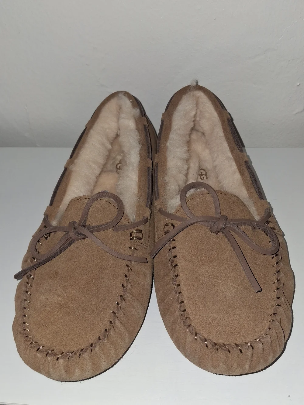 Kids UGG Dakota Moccasin Slippers Girls Big Sz 3 Chestnut Suede Shearling No Box